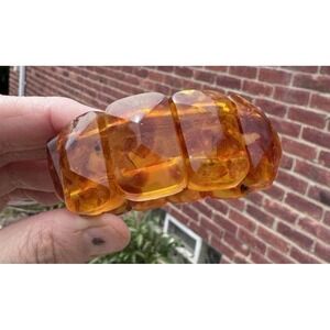 VTG Natural‎ Honey Amber Faceted Stretch Bracelet GLOWS Statement Estate Piece